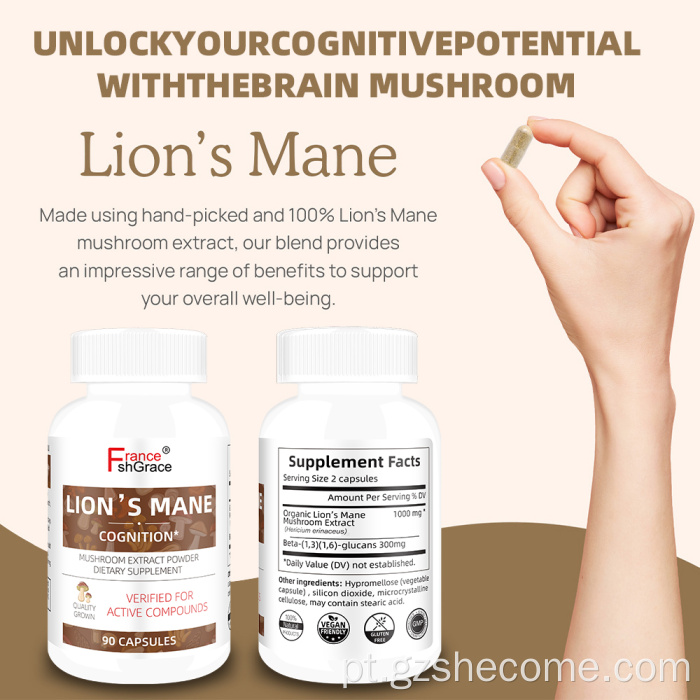 Shecome Lions Mane Capsules Suporte ao foco cognitivo